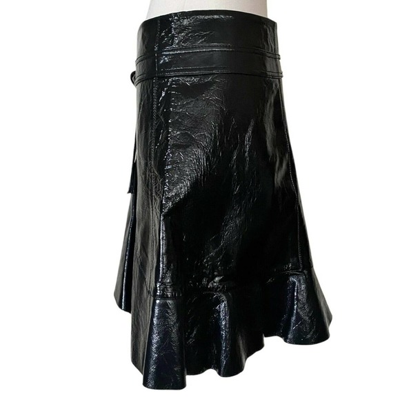 MAJE Faux Cuir Vinyl Skirt Jupe Leather Black Asymmetrical Mini Belt 40 Med NWT - Picture 6 of 11